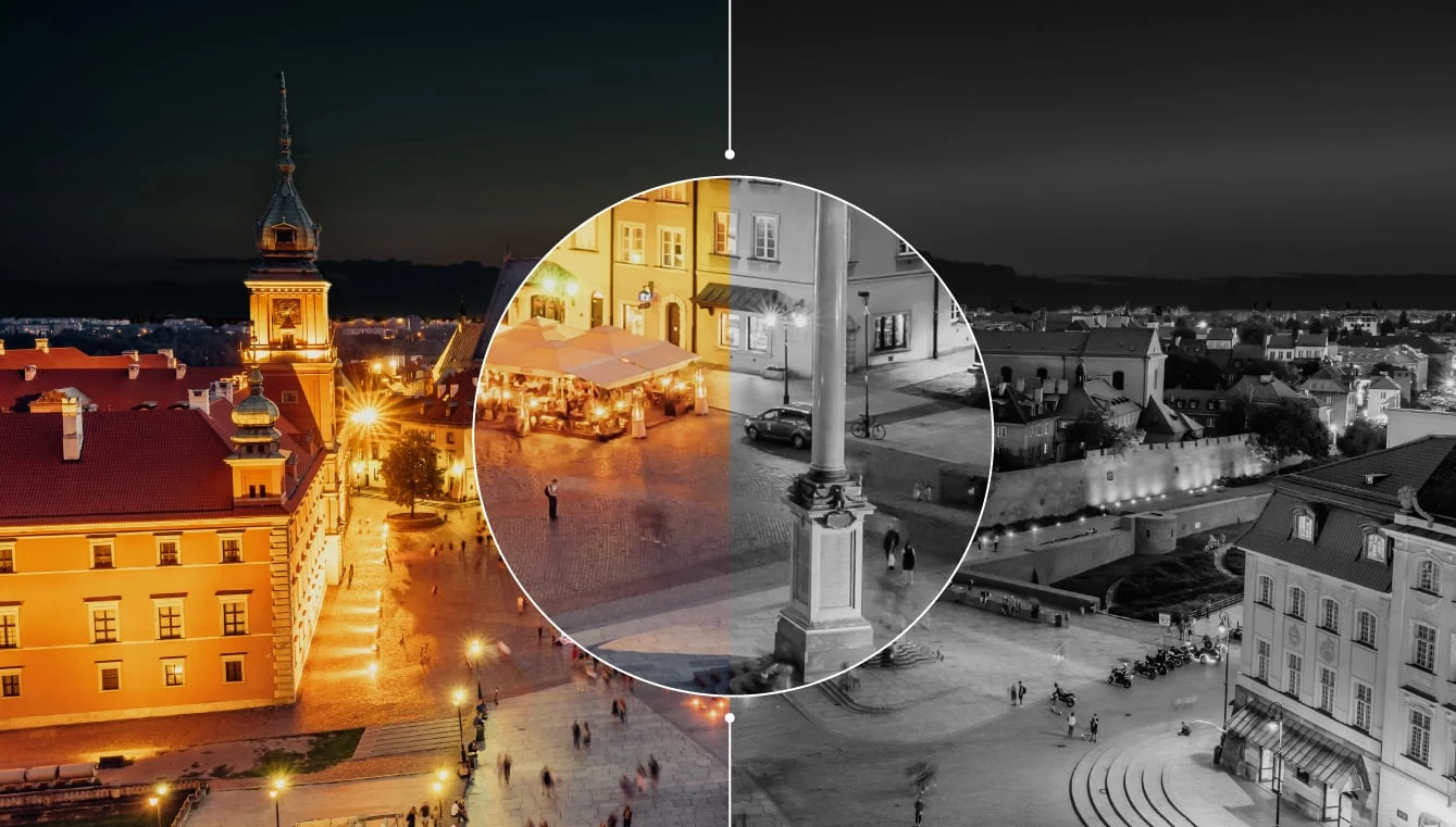 Hikvision reklama materialida tungi tasvir taqqoslanishi