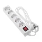 Сетевой фильтр 2E 5XSchuko с выключателем, 3G*1.5мм, 1.8м, white