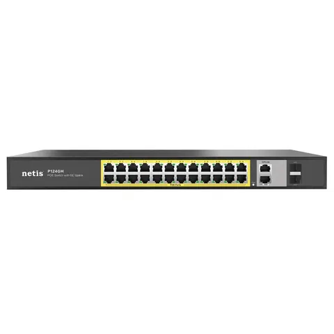 Netis Коммутатор Netis P124GH 24xFE PoE+, 2xGE Uplink, 2xGE SFP, неуправляемый
