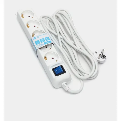 Сетевой фильтр 2E 5XSchuko с выключателем, 3G*1.0мм, 5м, white