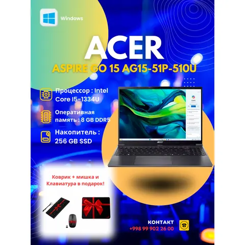 Acer ACER ASPIRE GO 15 AG15-51P-510U I5-1334U 8GB 256GB 15,3 WUXGA IPS W11 STEEL GRAY