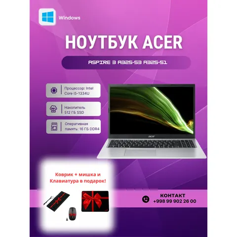 Acer ACER ASPIRE 3 A325-53 A325-51 I5-1334U 16GB 512GB IRIS XE 15,6 FHD IPS SILVER